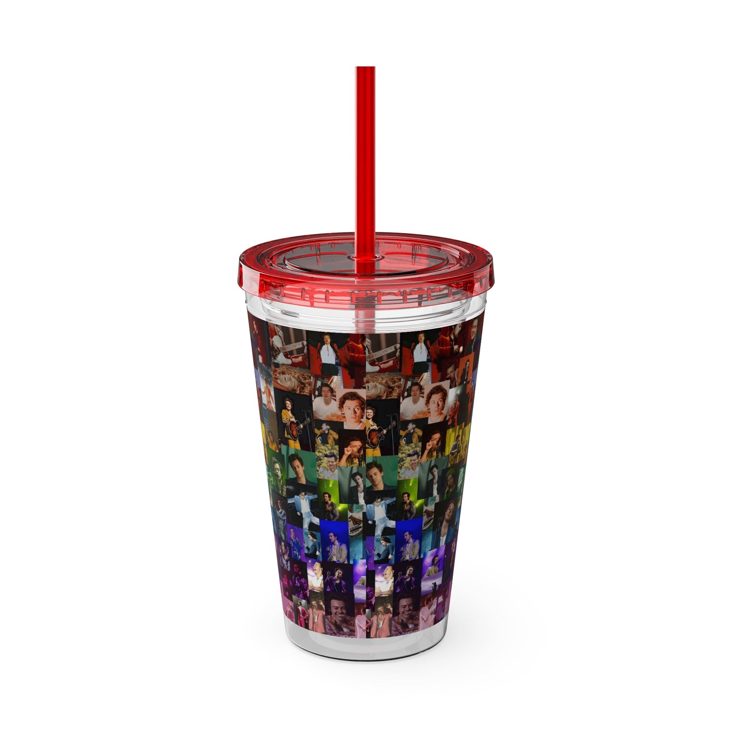 Harry Styles Rainbow Photo Collage Sunsplash Tumbler with Straw