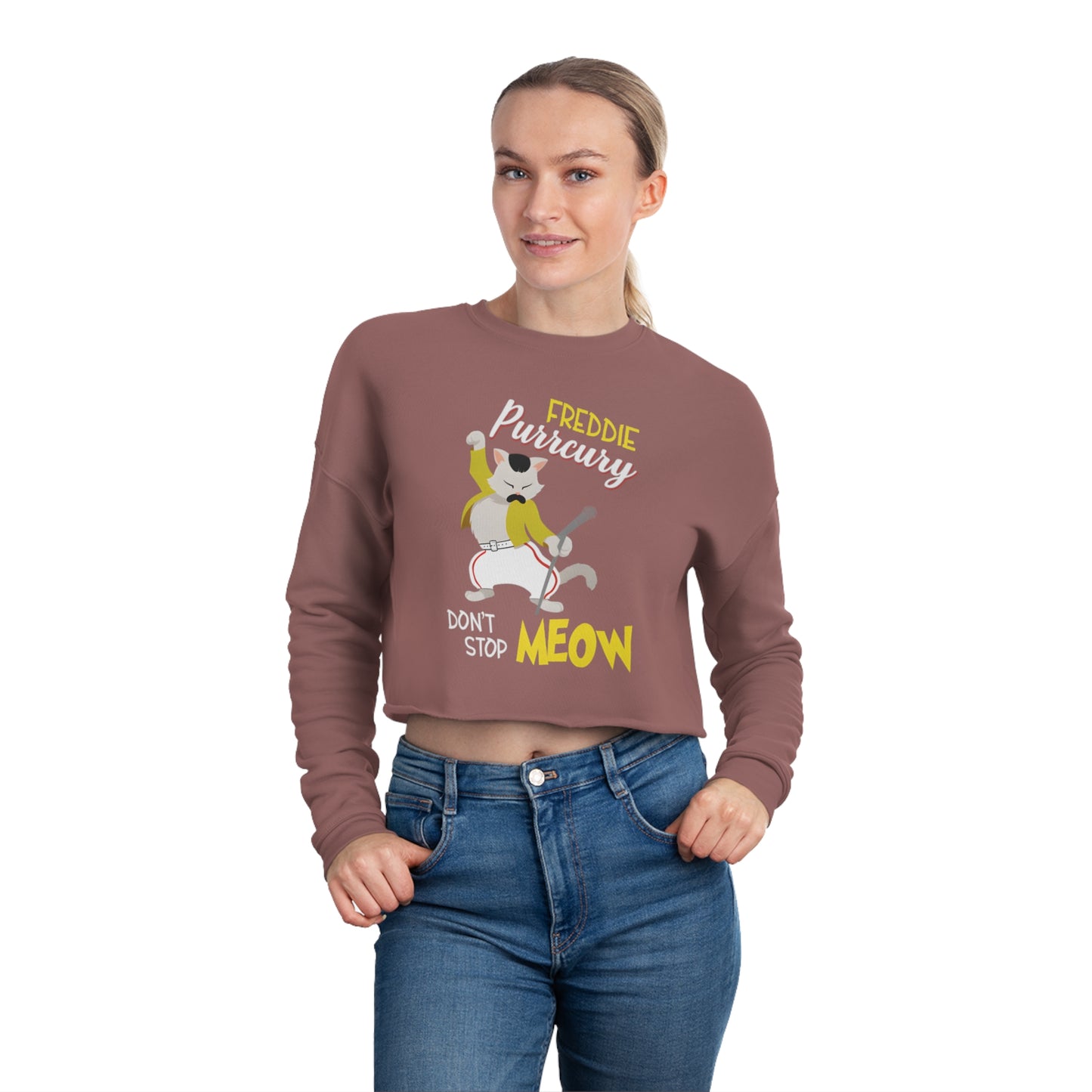 Queen Don't Stop Meow Freddie Purrcury Women's Cropped Sweatshirt