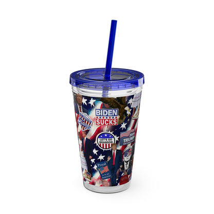 Donald Trump 2024 MAGA Montage Sunsplash Tumbler with Straw