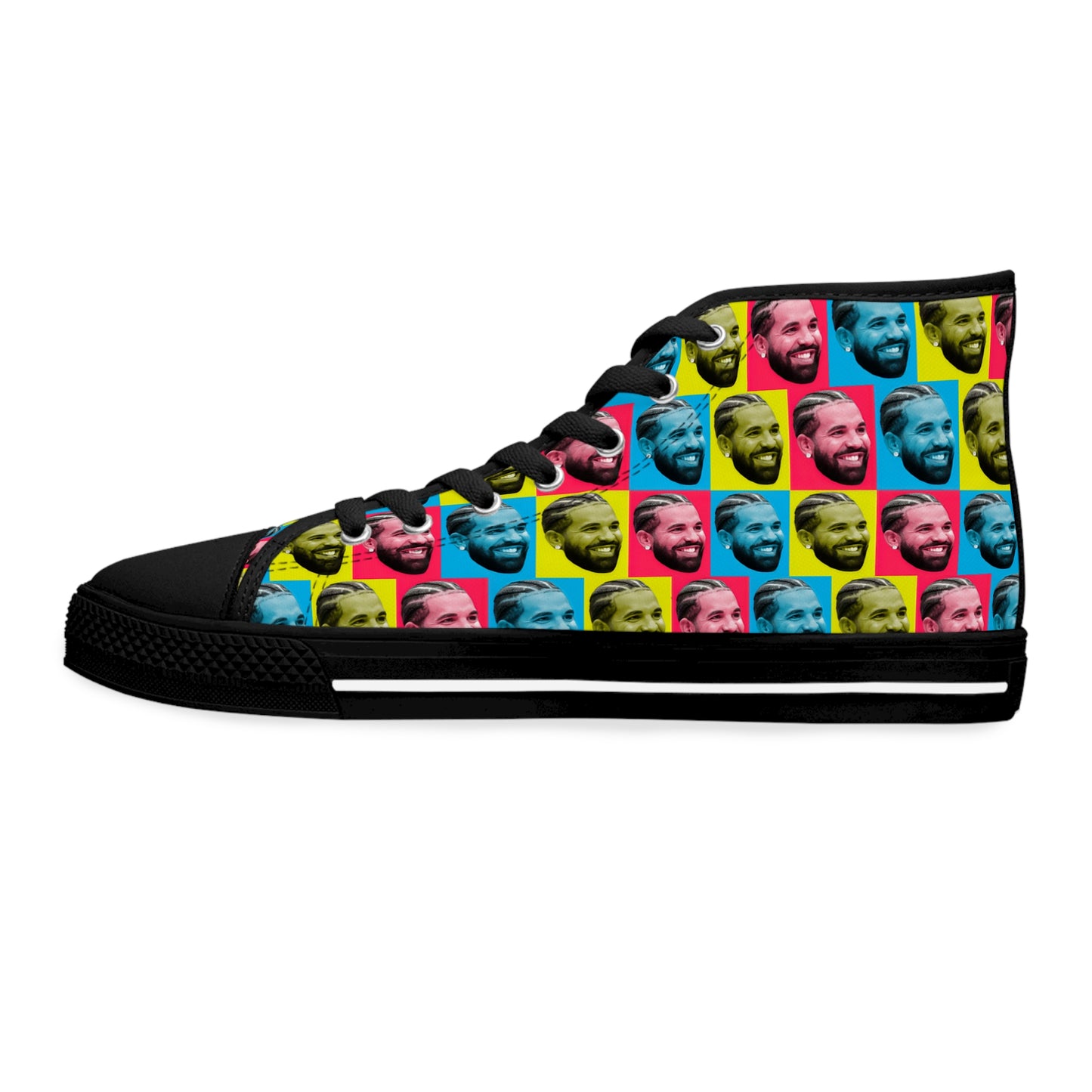 Drake Colored Checker Faces Women's High Top Sneakers