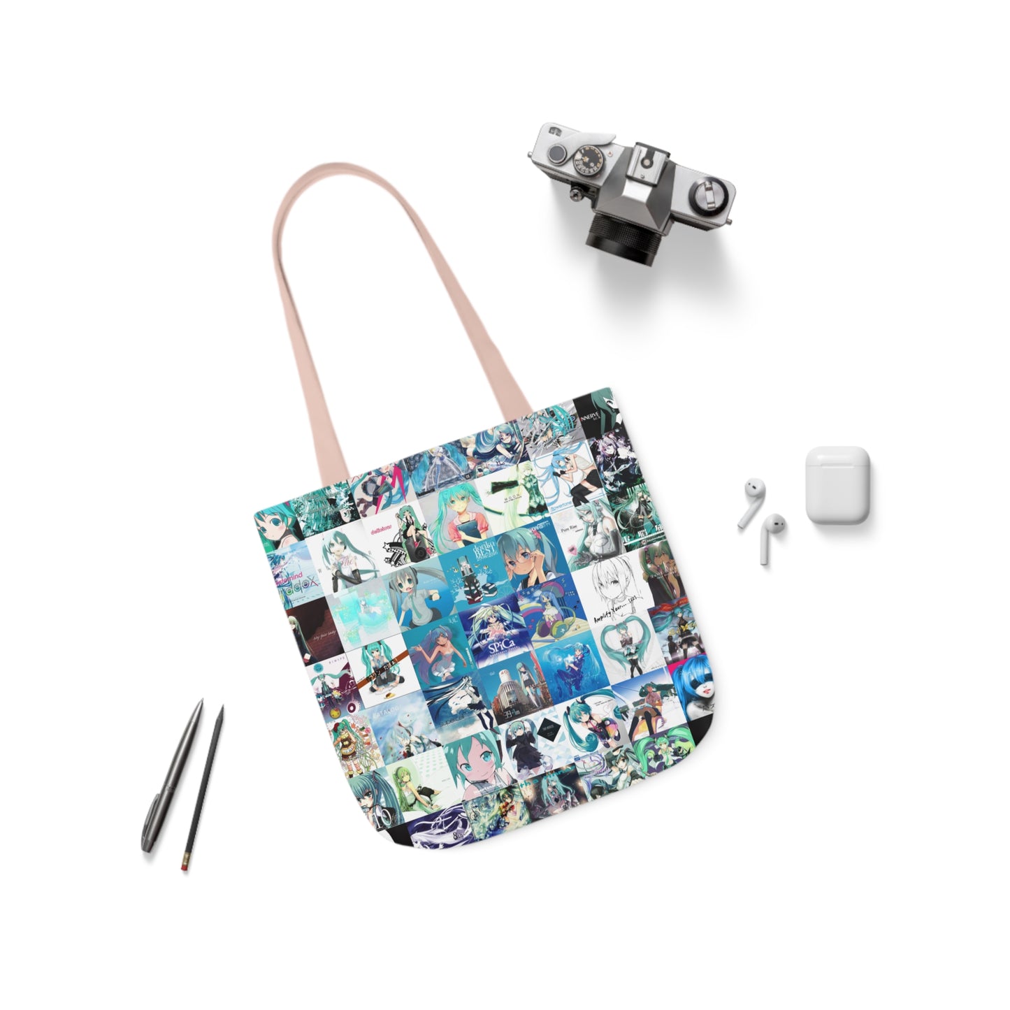 Hatsune Miku Album Cover Collage Polyester Canvas Tote Bag