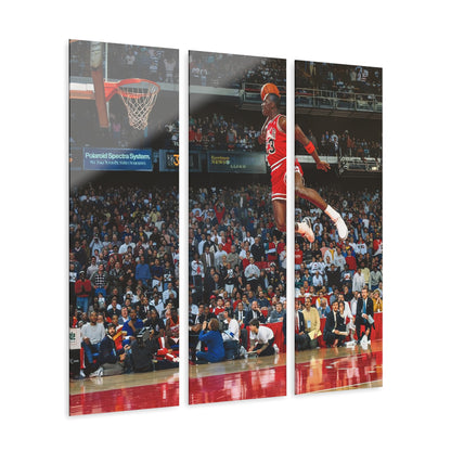 Michael Jordan Free Throw Line Slam Dunk Acrylic Triptych Print