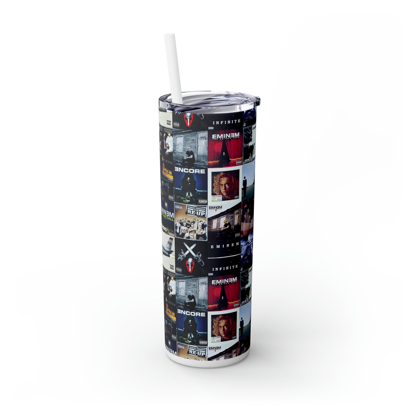 Eminem Album Art Cover Collage Skinny Tumbler with Straw