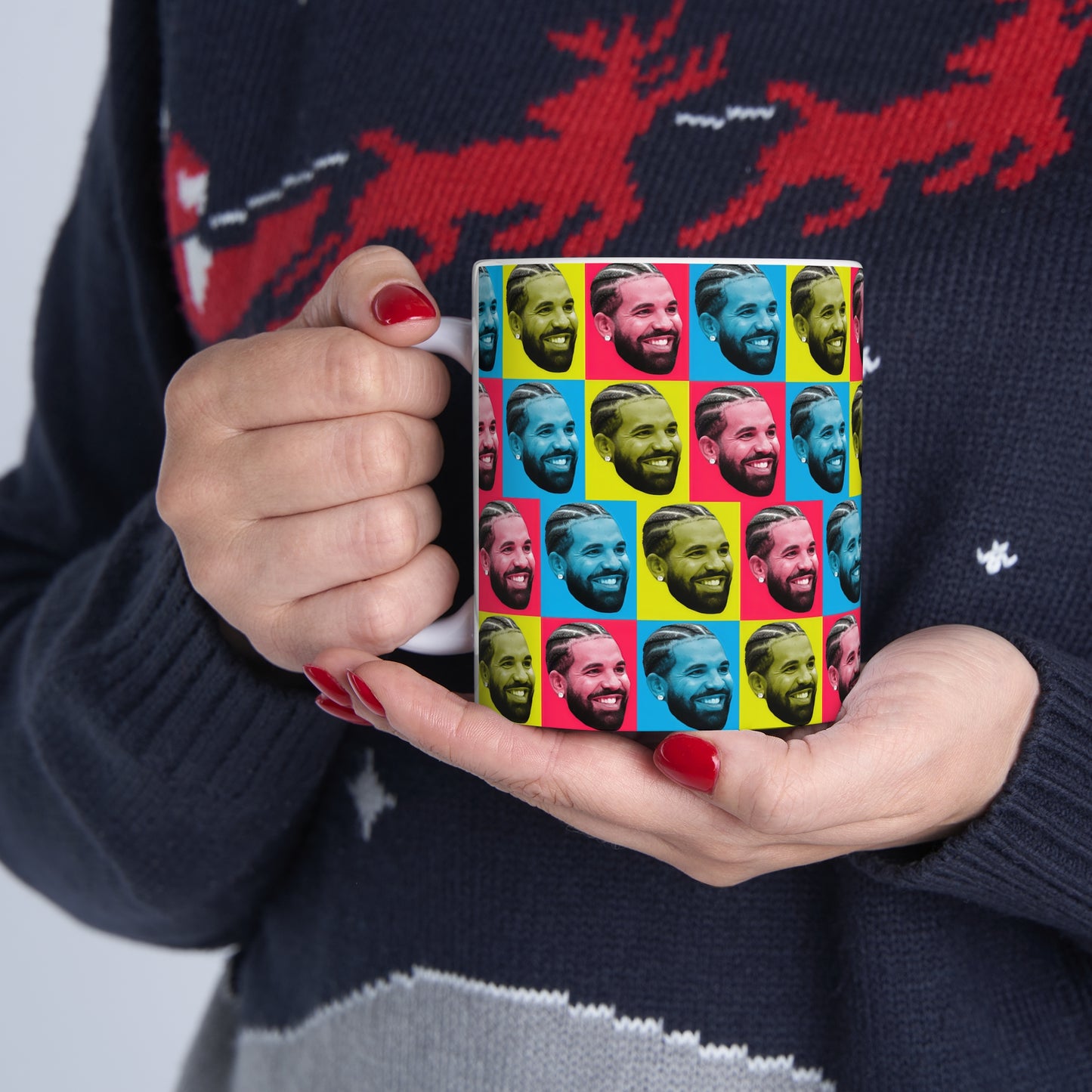 Drake Colored Checker Faces White Ceramic Mug