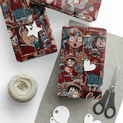 One Piece Anime Monkey D Luffy Red Collage Gift Wrapping Paper