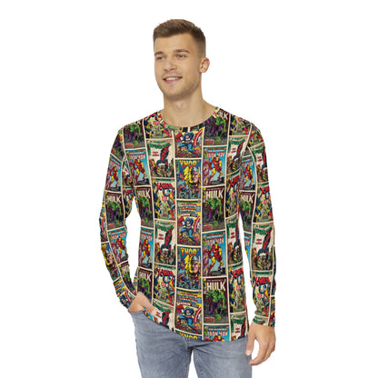 Marvel Comic Book Cover Collage Men's Long Sleeve Tee Shirt