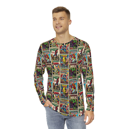 Marvel Comic Book Cover Collage Men's Long Sleeve Tee Shirt