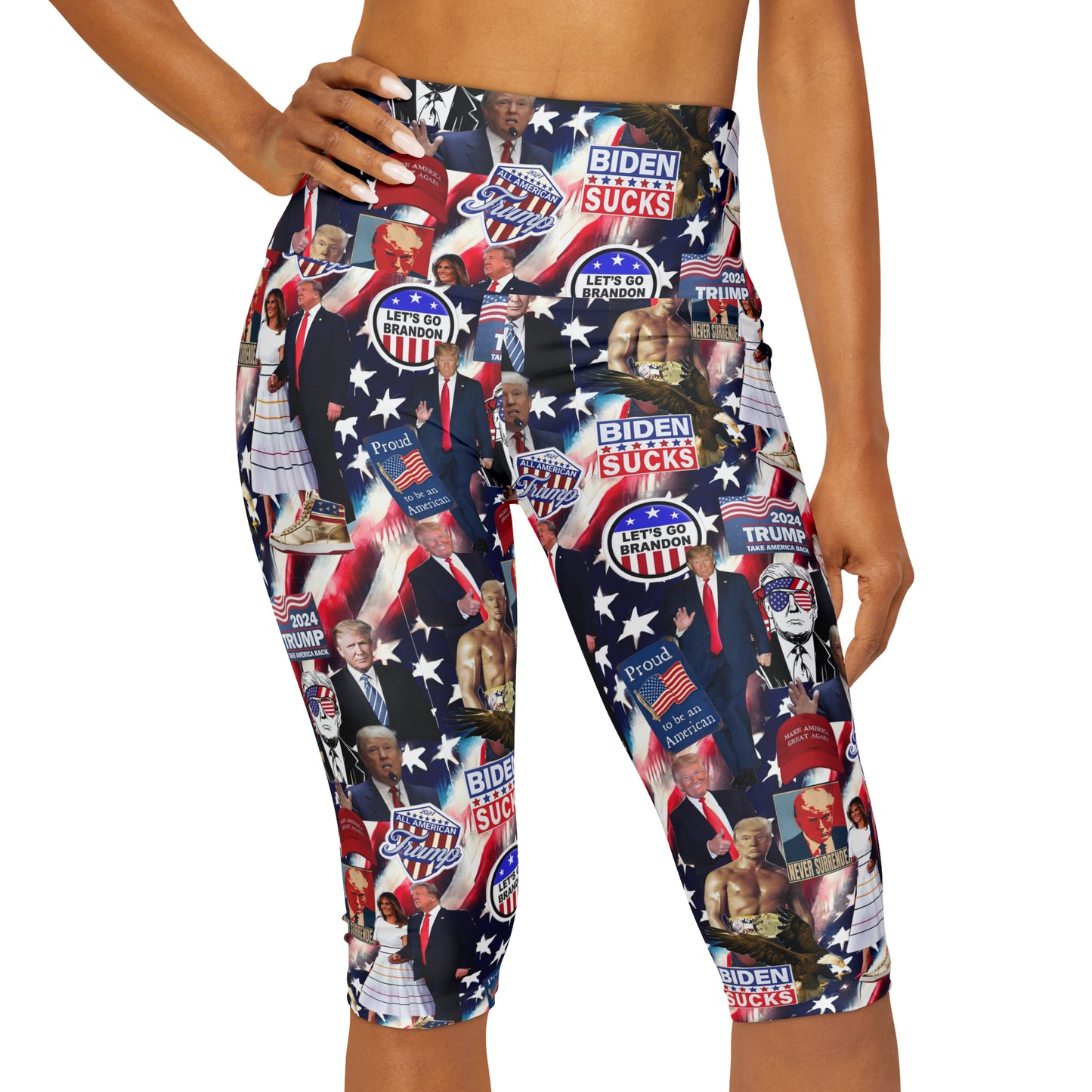 Donald Trump 2024 MAGA Montage Yoga Capri Leggings