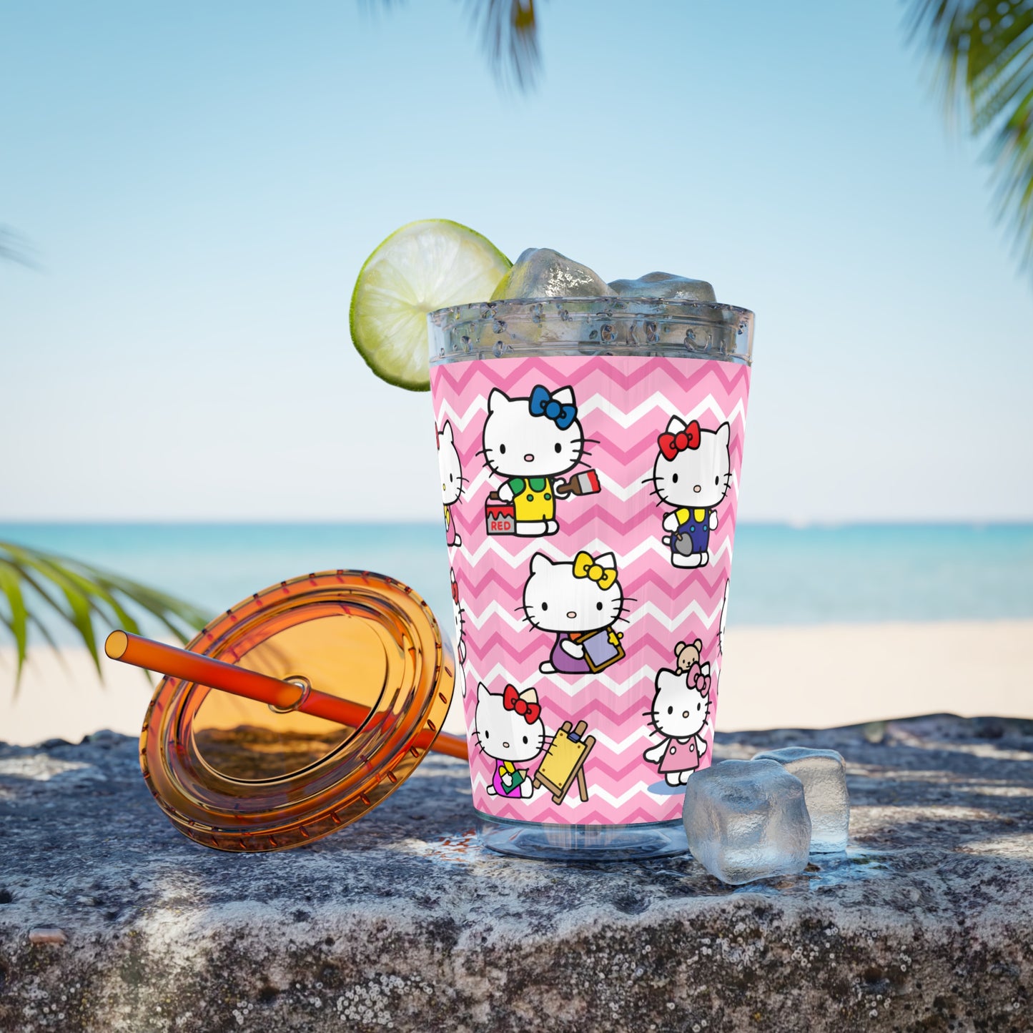 Hello Kitty Playtime Collage Sunsplash Tumbler with Straw