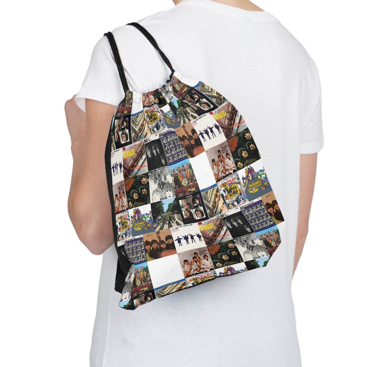 The Beatles Album Cover Collage Outdoor Drawstring Bag