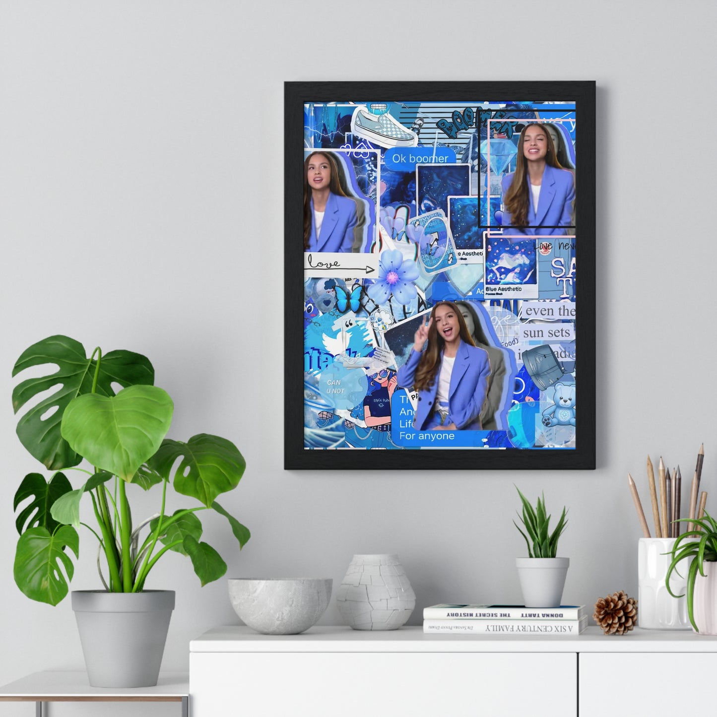 Olivia Rodrigo Blue Aesthetic Collage Framed Print