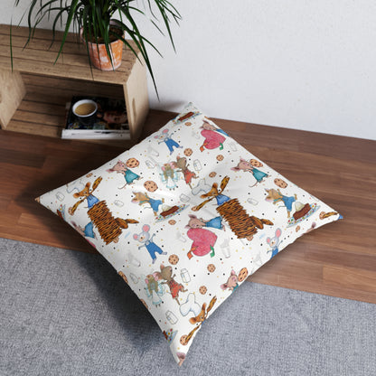 If You Give A Mouse A Cookie Collage Tufted Floor Pillow, Square