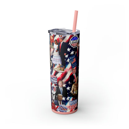 Donald Trump 2024 MAGA Montage Skinny Tumbler with Straw