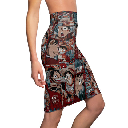 One Piece Anime Monkey D Luffy Red Collage Women's Pencil Skirt