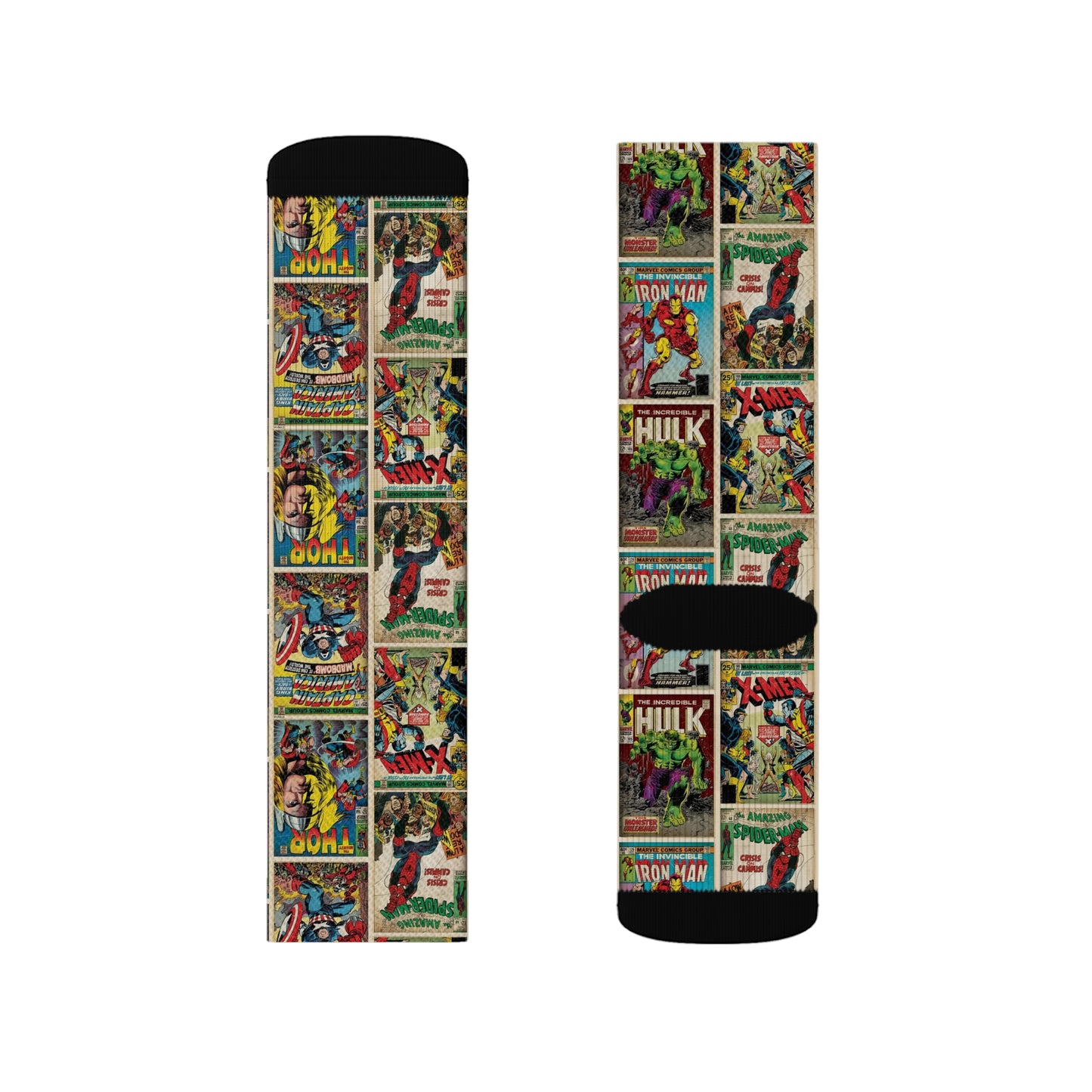 Marvel Comic Book Cover Collage Tube Socks