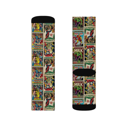 Marvel Comic Book Cover Collage Tube Socks