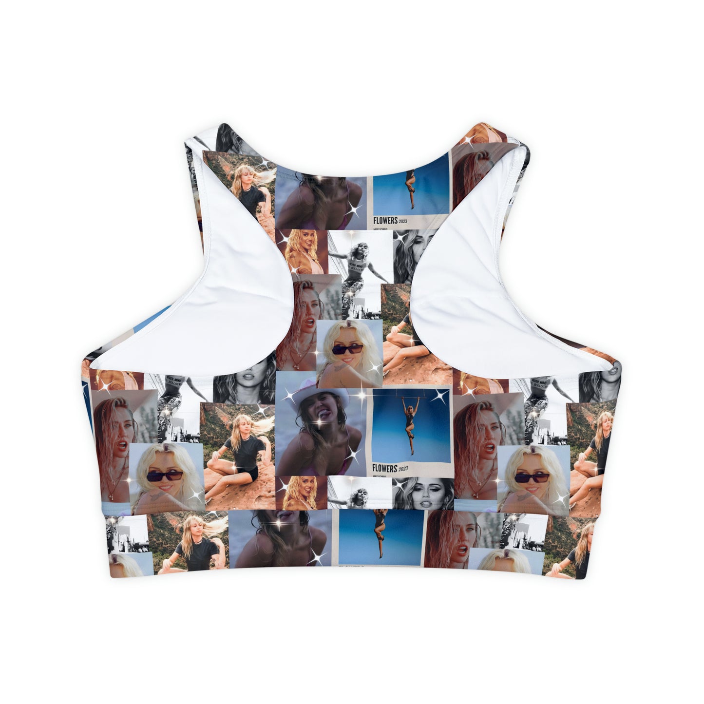 Miley Cyrus Flowers Photo Collage Fully Lined Padded Sports Bra