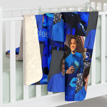 Timothee Chalamet Cool Blue Collage Sherpa Fleece Blanket