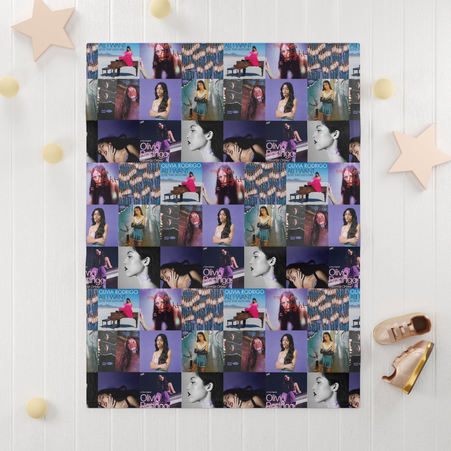 Olivia Rodrigo Album Cover Art Collage Soft Fleece Baby Blanket