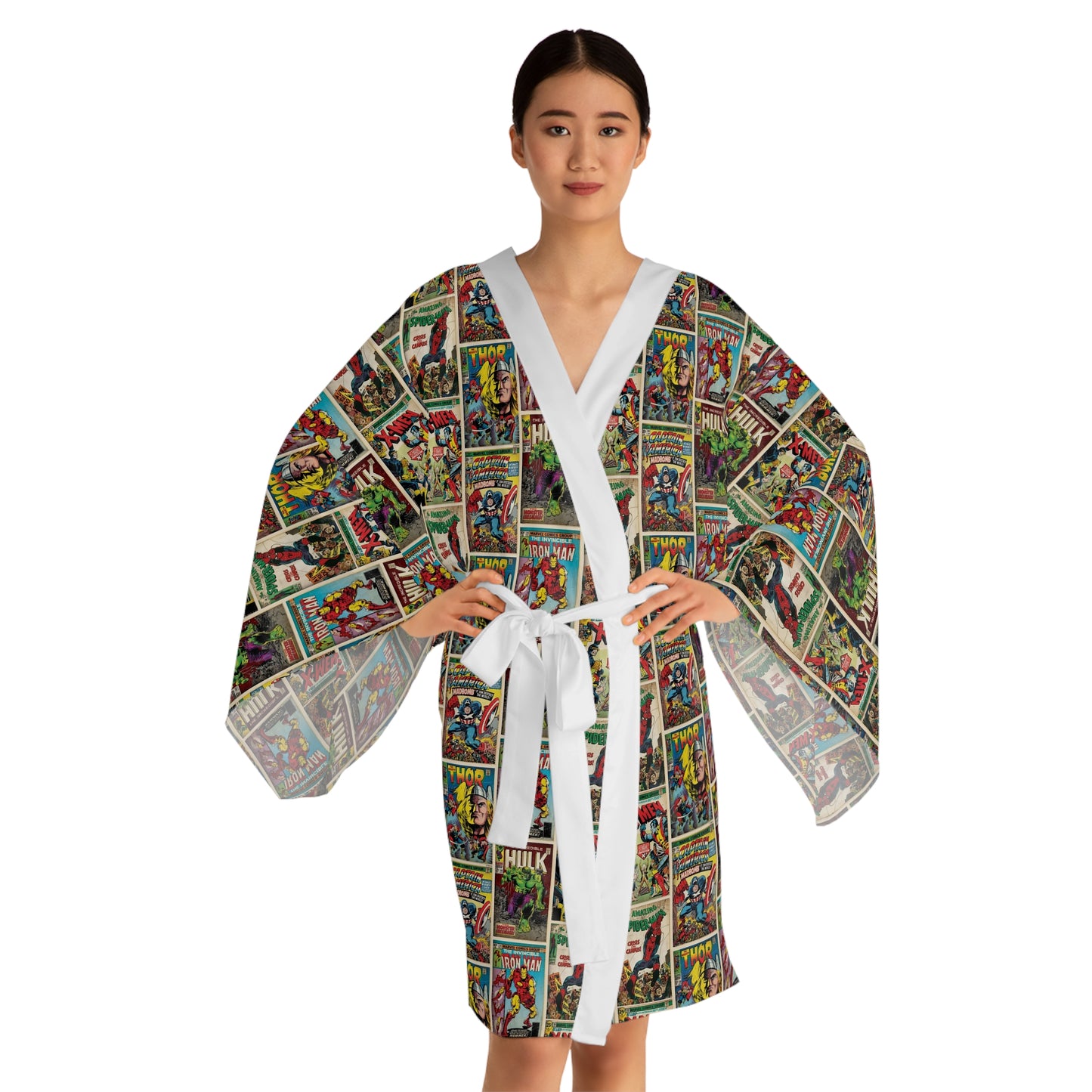 Marvel Comic Book Cover Collage Long Sleeve Kimono Robe