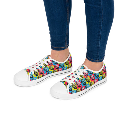 Drake Colored Checker Faces Women's Low Top Sneakers