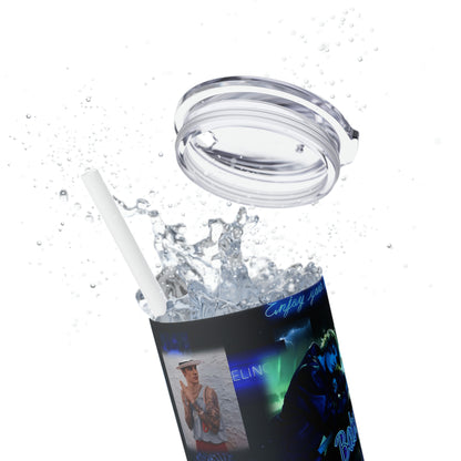 Justin Bieber Enjoy Your Life Collage Skinny Tumbler with Straw