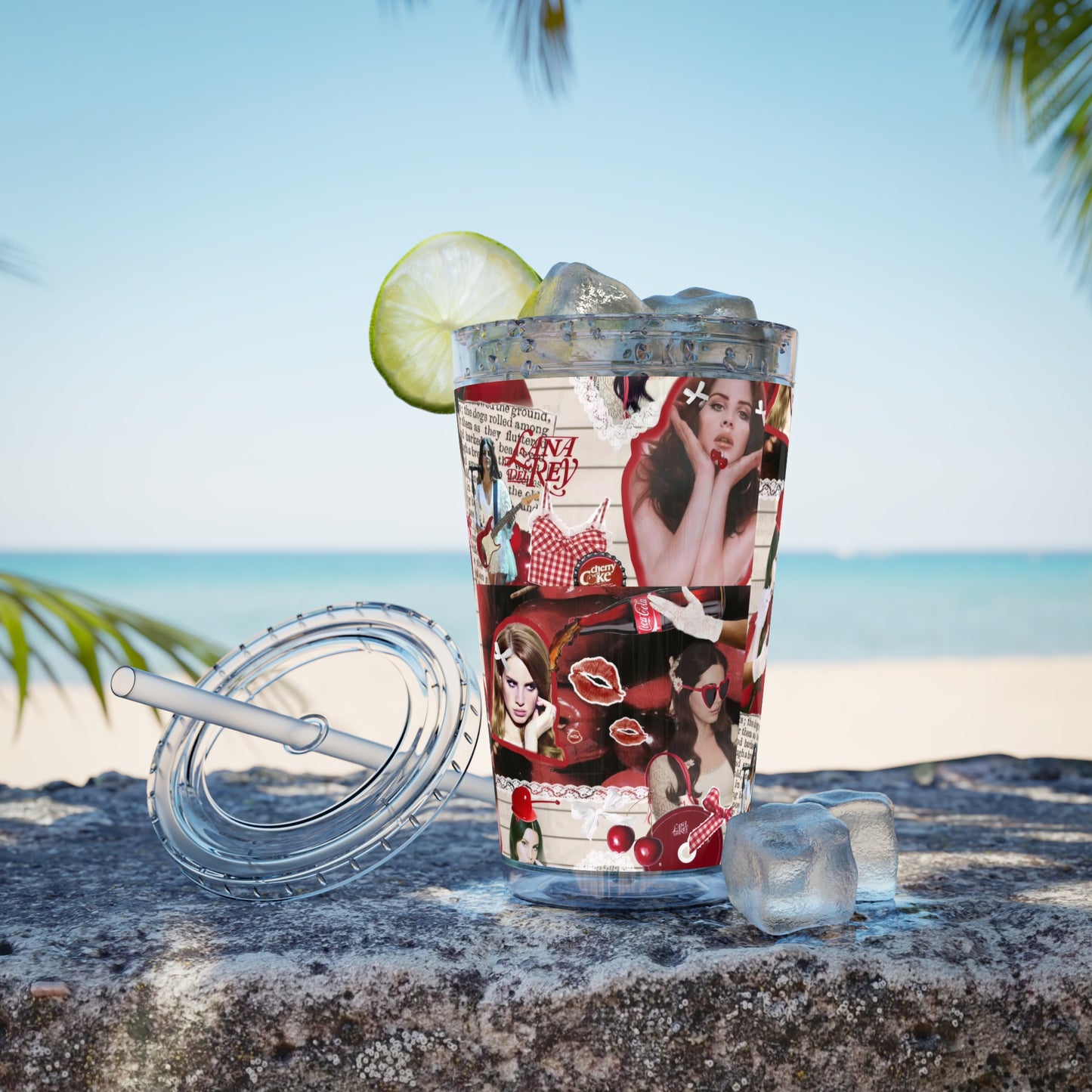 Lana Del Rey Cherry Coke Collage Sunsplash Tumbler with Straw