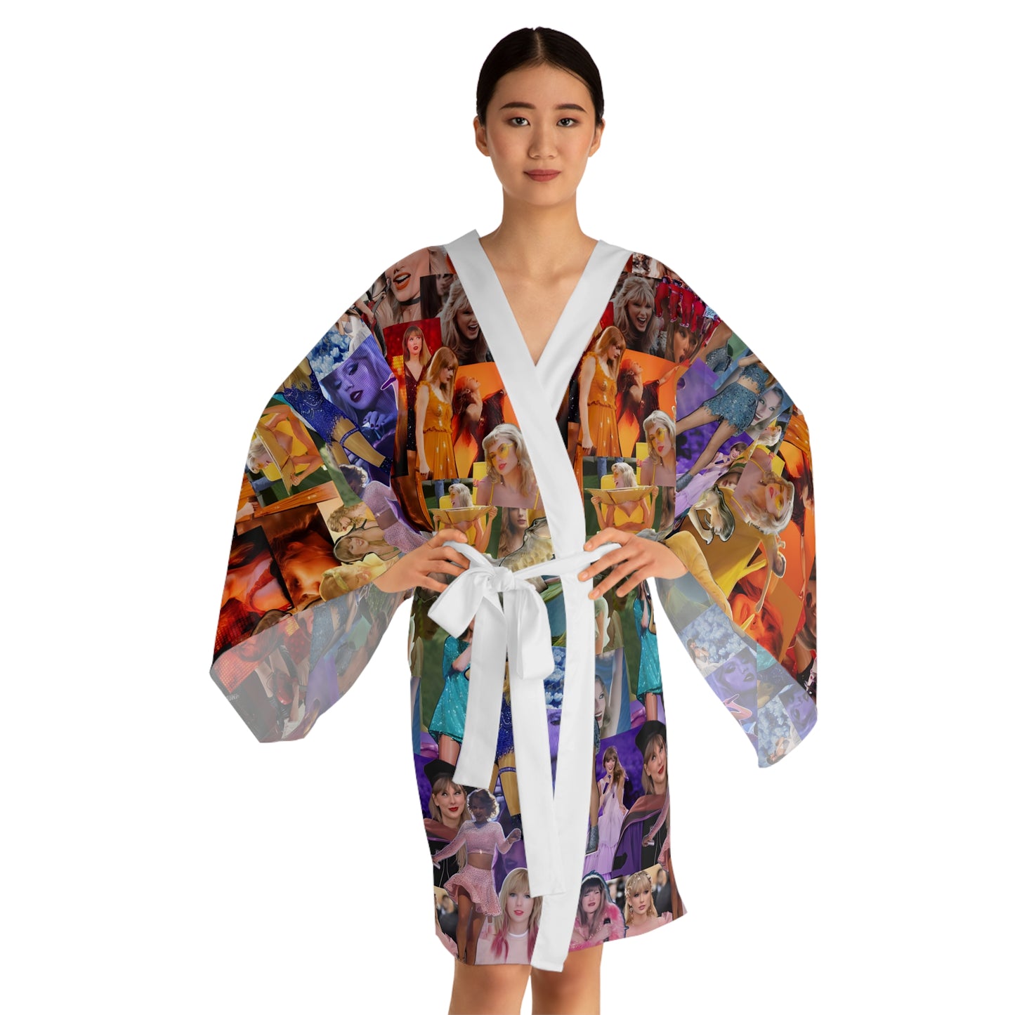 Taylor Swift Rainbow Photo Collage Long Sleeve Kimono Robe