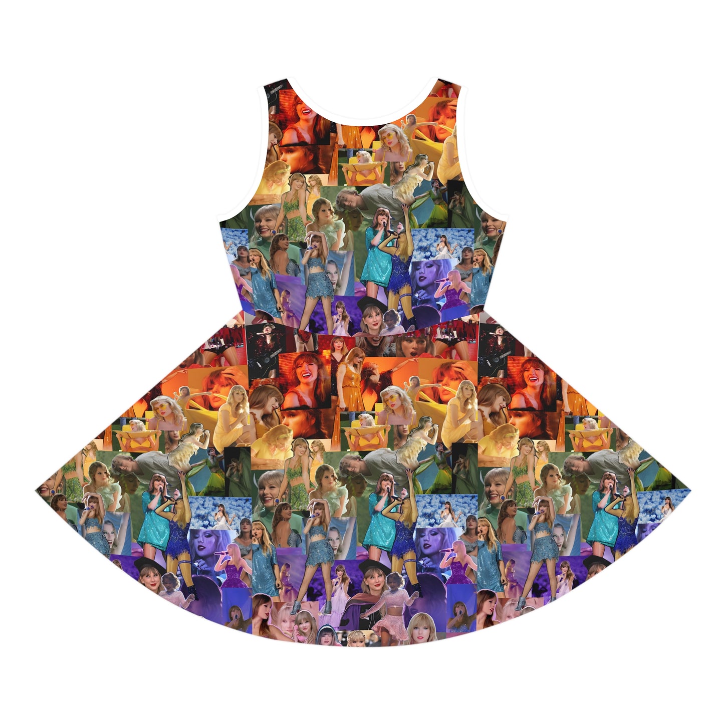 Taylor Swift Rainbow Photo Collage Girls' Sleeveless Sundress