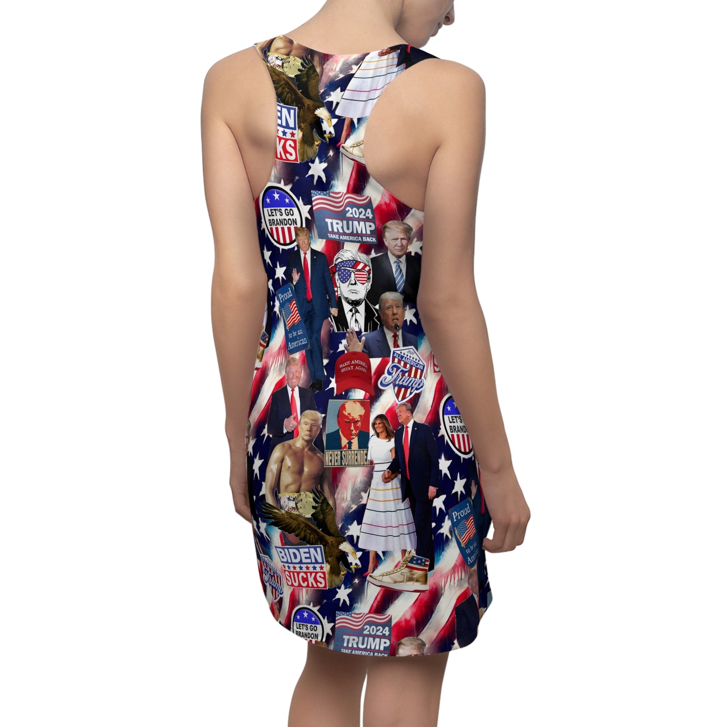 Donald Trump 2024 MAGA Montage Women's Cut & Sew Racerback Dress