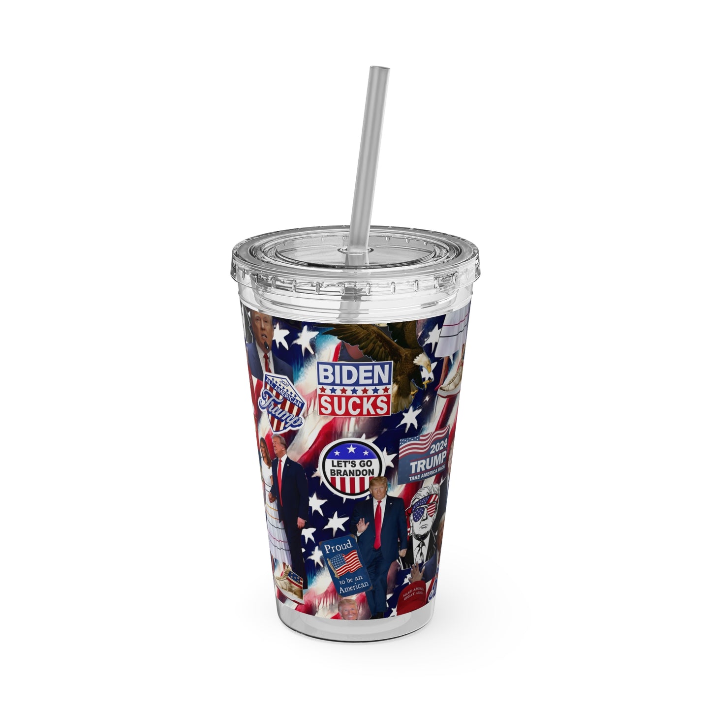 Donald Trump 2024 MAGA Montage Sunsplash Tumbler with Straw