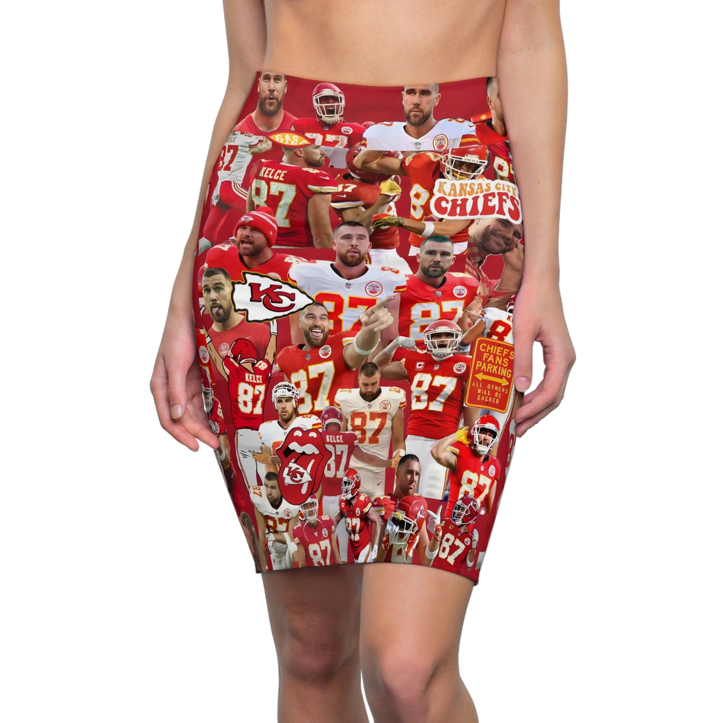 Travis Kelce Chiefs Red Collage Women's Pencil Skirt