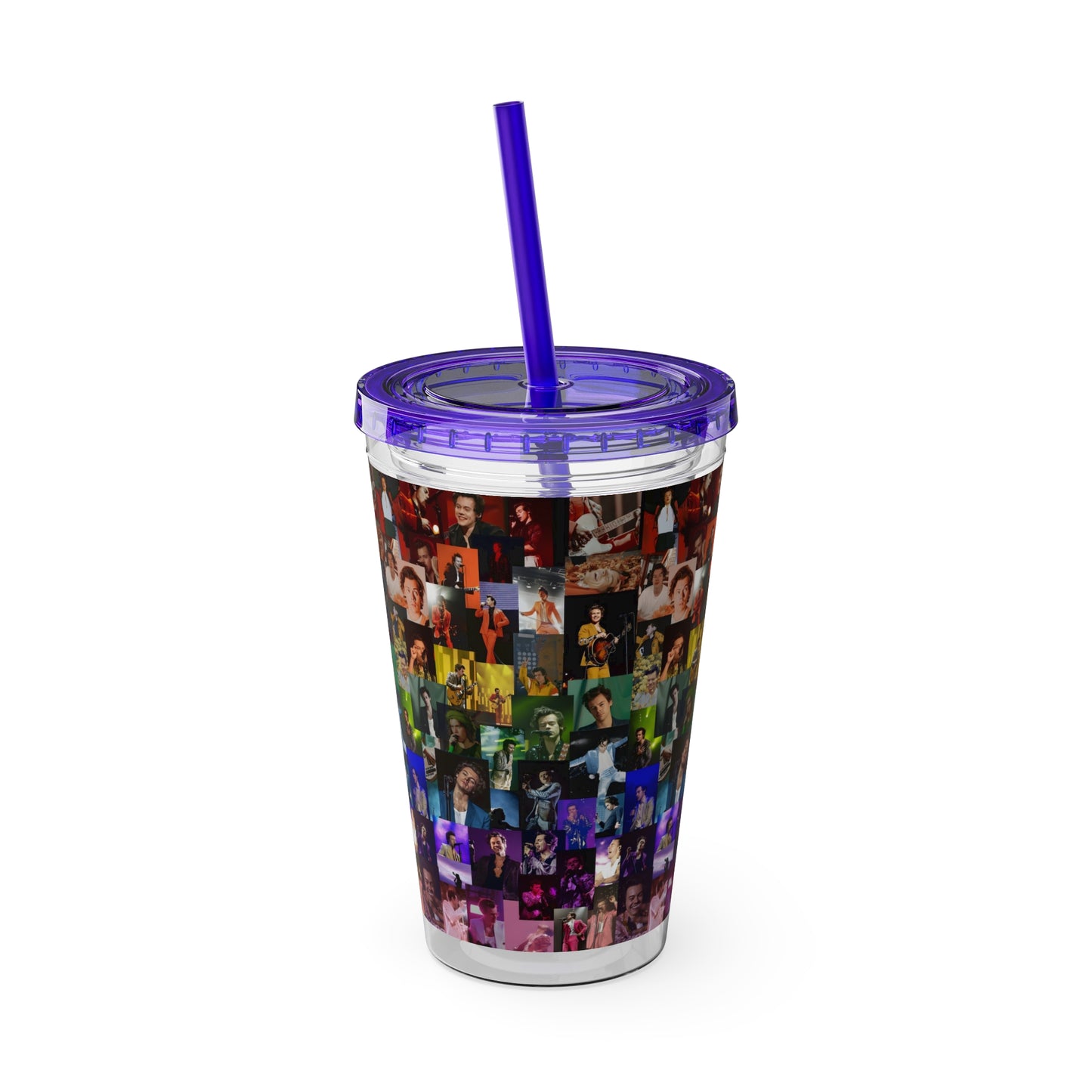 Harry Styles Rainbow Photo Collage Sunsplash Tumbler with Straw