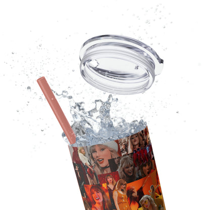 Taylor Swift Rainbow Photo Collage Skinny Tumbler with Straw