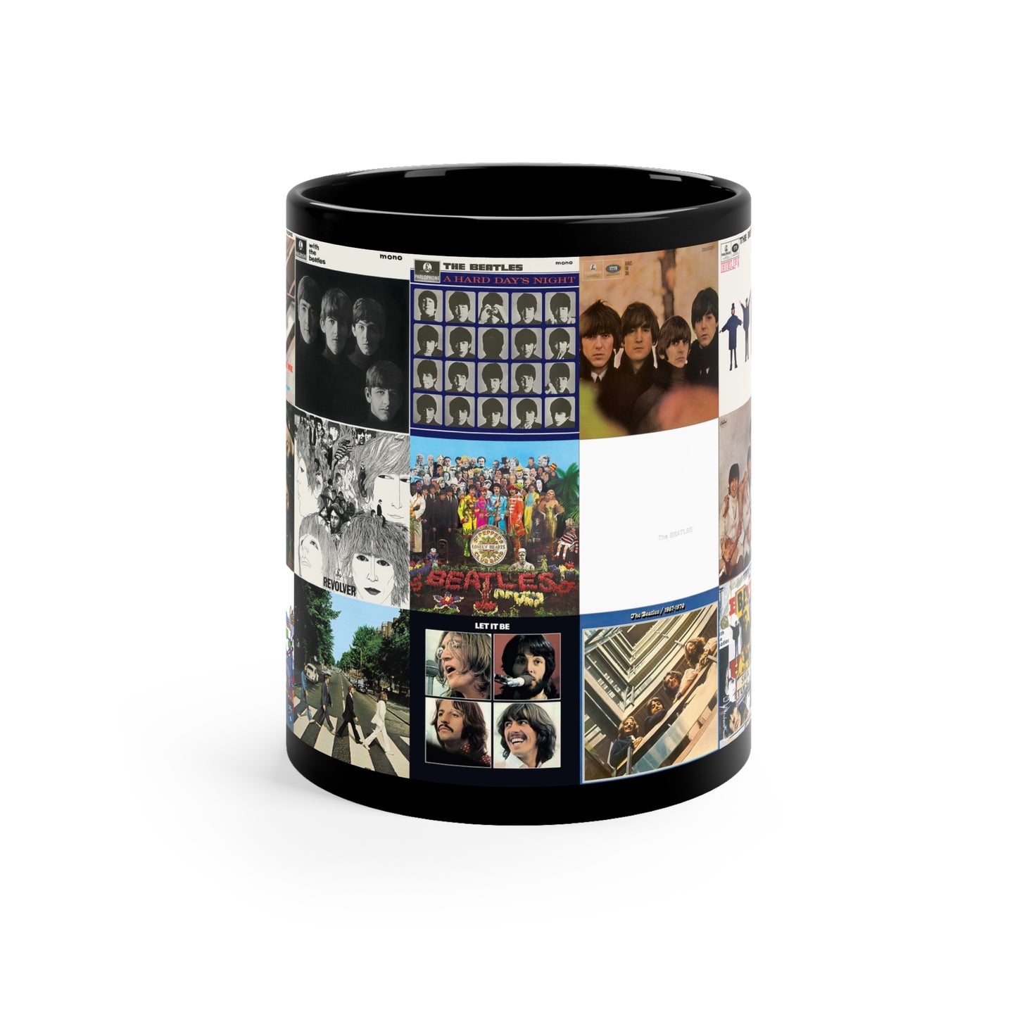 The Beatles Album Cover Collage Black Ceramic Mug