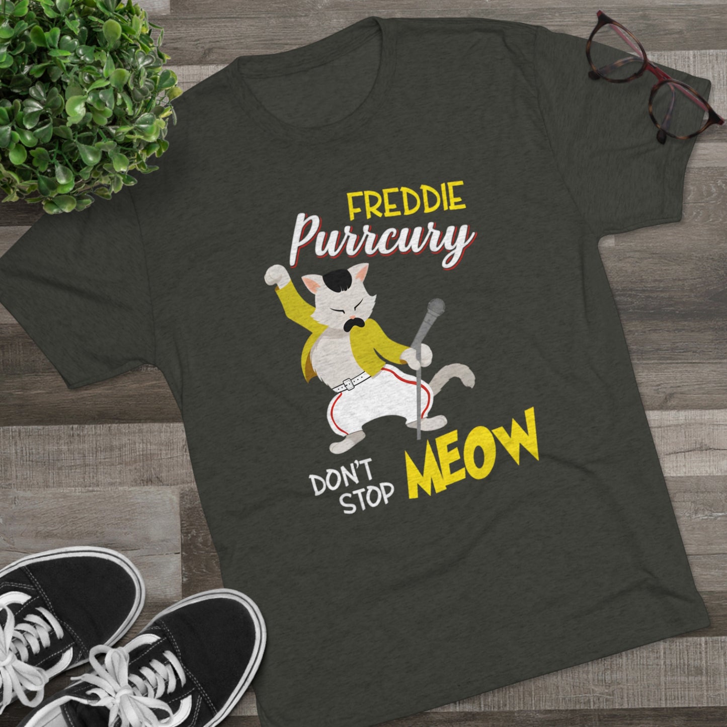 Queen Don't Stop Meow Freddie Purrcury Unisex Tri-Blend Crew Tee