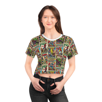 Marvel Comic Book Cover Collage Crop Tee