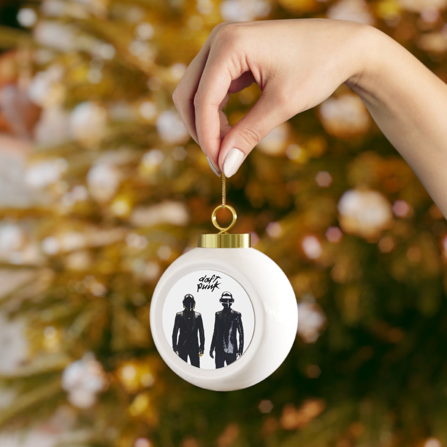 Daft Punk Standing In Black Suits Christmas Ball Ornament