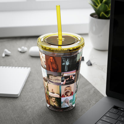 Sabrina Carpenter Album Cover Collage Sunsplash Tumbler with Straw