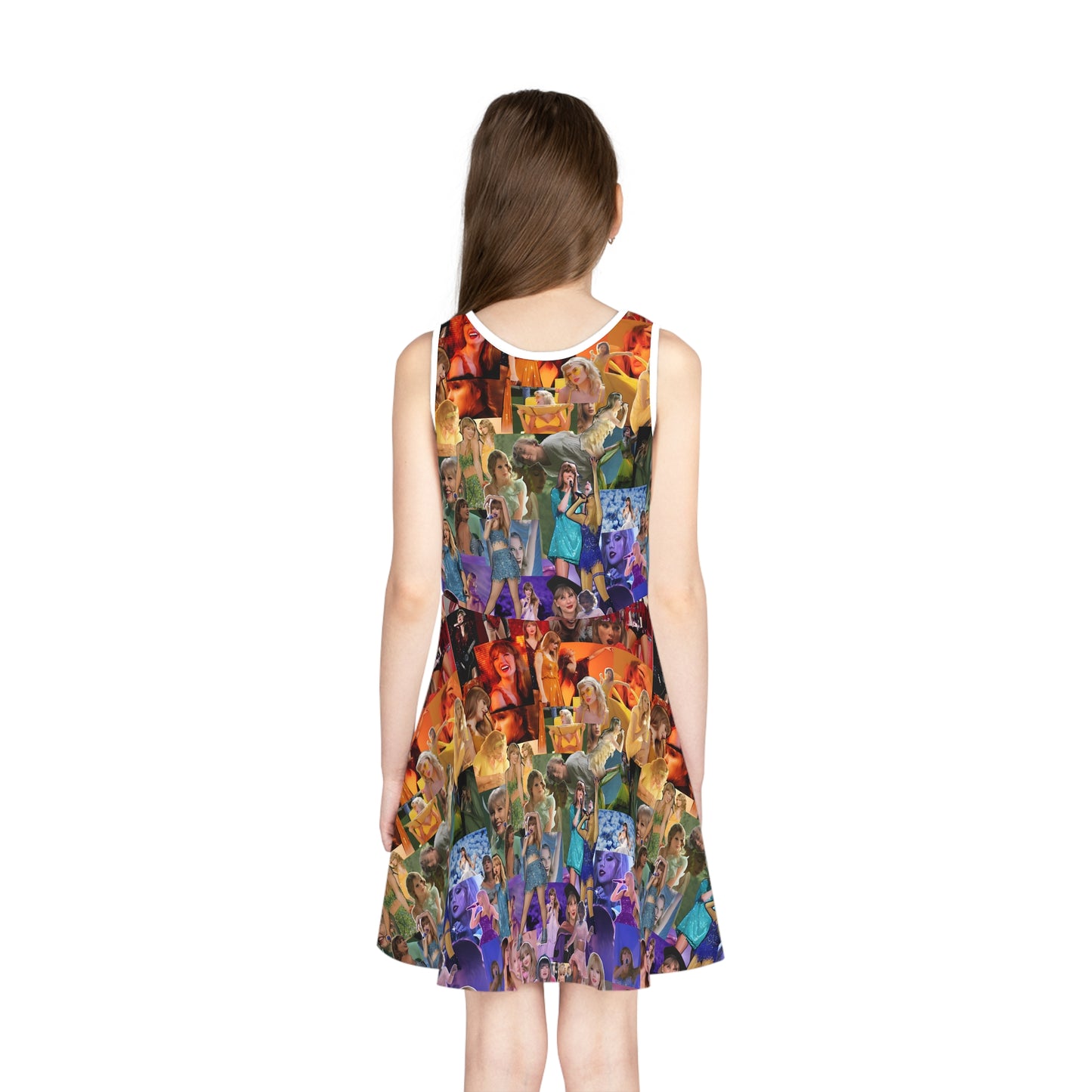 Taylor Swift Rainbow Photo Collage Girls' Sleeveless Sundress