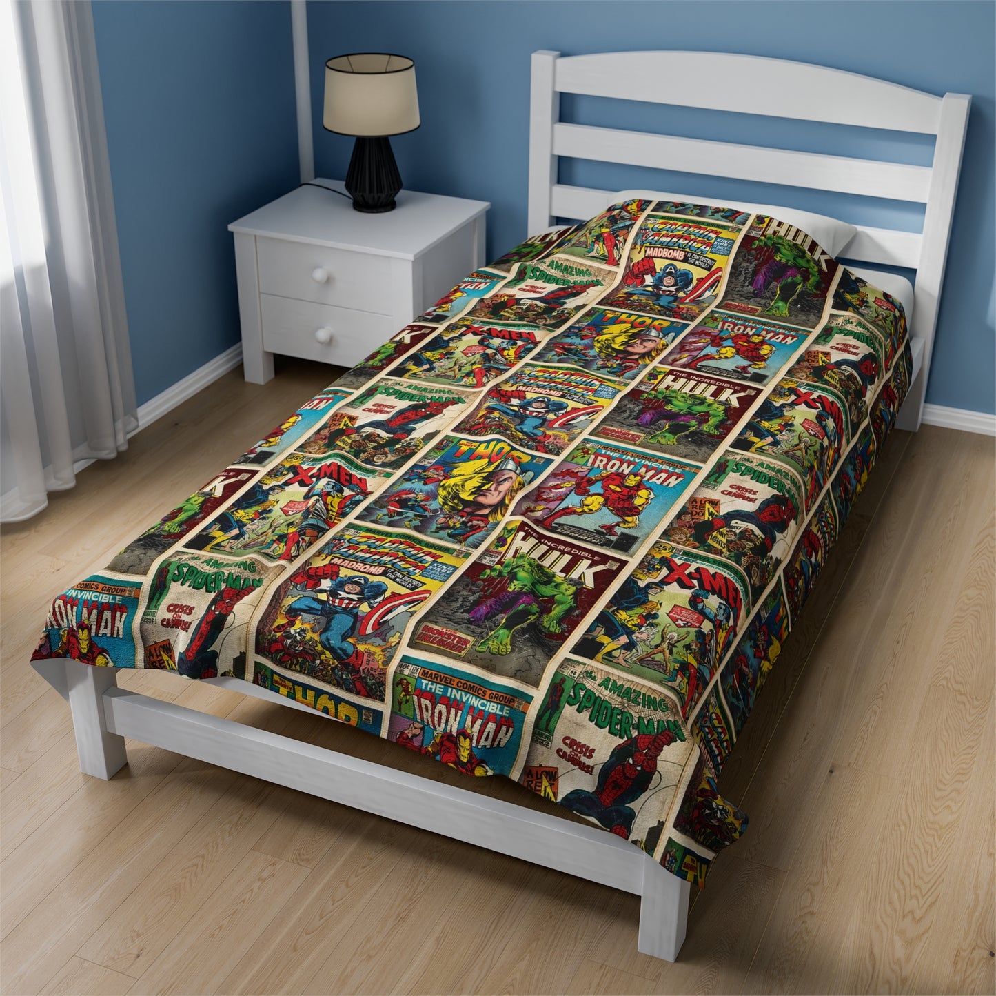 Marvel Comic Book Cover Collage Velveteen Plush Blanket