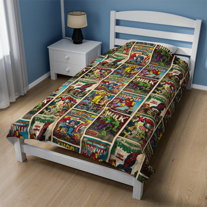 Marvel Comic Book Cover Collage Velveteen Plush Blanket