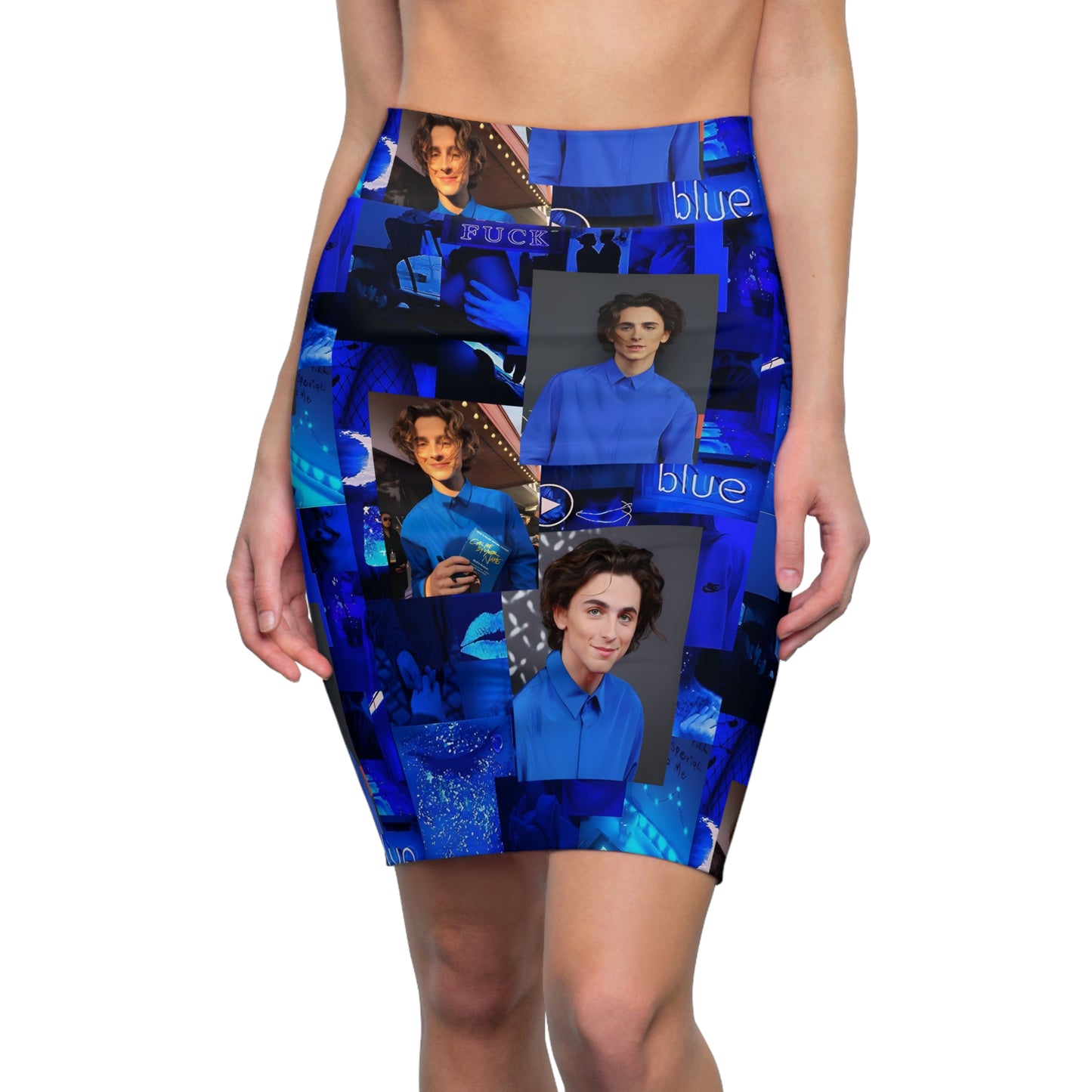 Timothee Chalamet Cool Blue Collage Women's Pencil Skirt