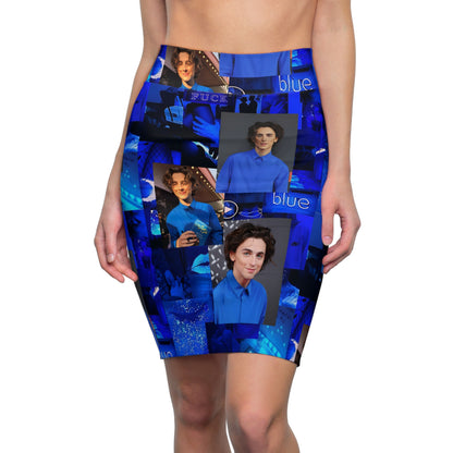 Timothee Chalamet Cool Blue Collage Women's Pencil Skirt