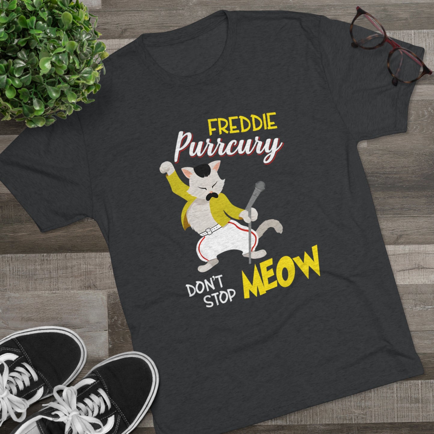 Queen Don't Stop Meow Freddie Purrcury Unisex Tri-Blend Crew Tee