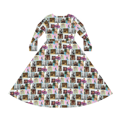 Taylor Swift Album Art Collage Pattern Women's Long Sleeve Dance Dress