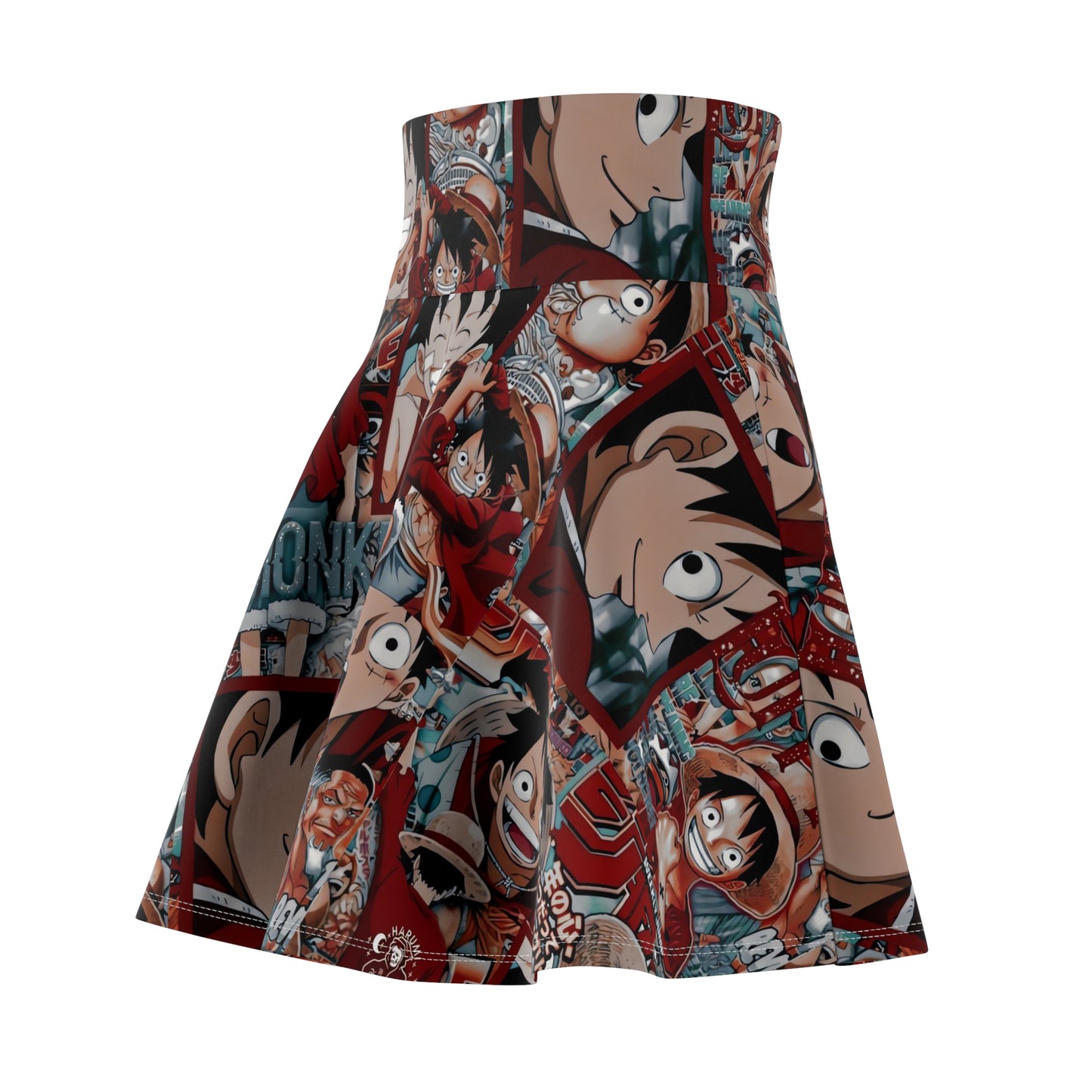 One Piece Anime Monkey D Luffy Red Collage Women's Skater Skirt