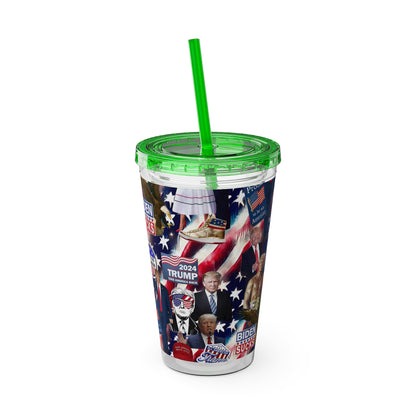 Donald Trump 2024 MAGA Montage Sunsplash Tumbler with Straw