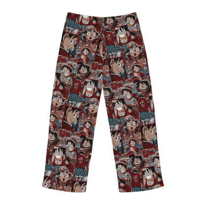 One Piece Anime Monkey D Luffy Red Collage Men's Pajama Pants
