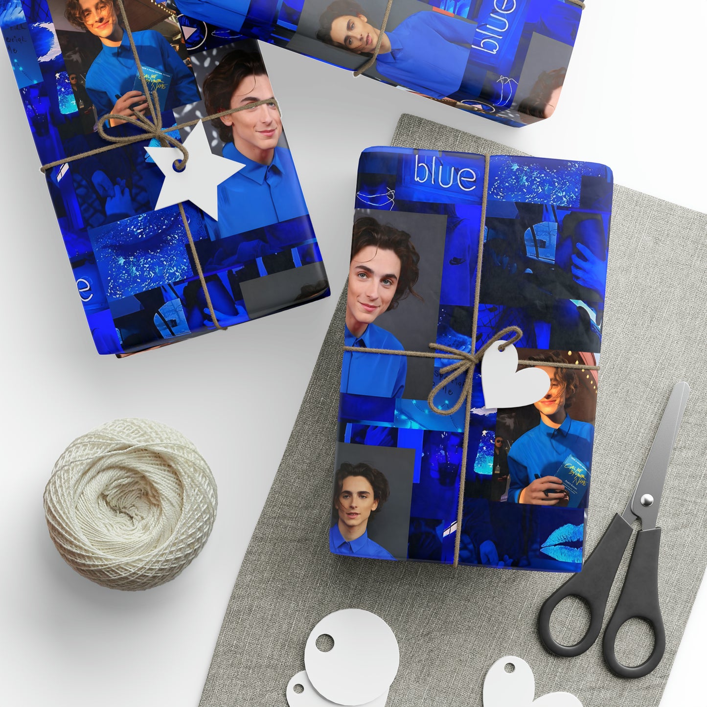 Timothee Chalamet Cool Blue Collage Gift Wrapping Paper